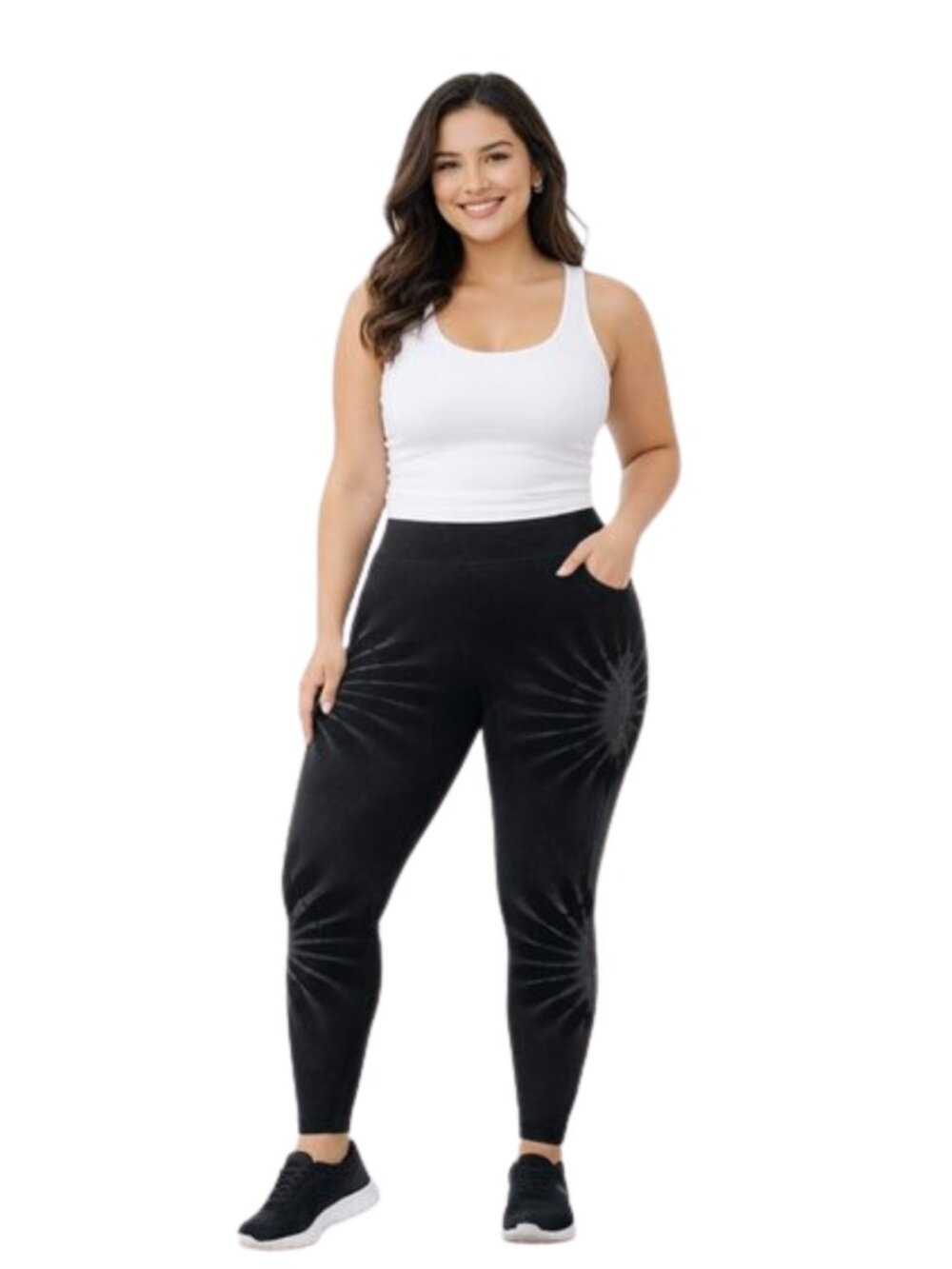 Fit 2 Go Black Grey Sunburst Leggings L/XL Stretch High Rise